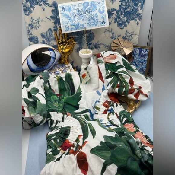 🆕 FARM Rio 🧿 NWOT Midnight Macaw Fiesta Linen Puff-Sleeve Midi Dress, Sz XXS - Picture 11 of 16